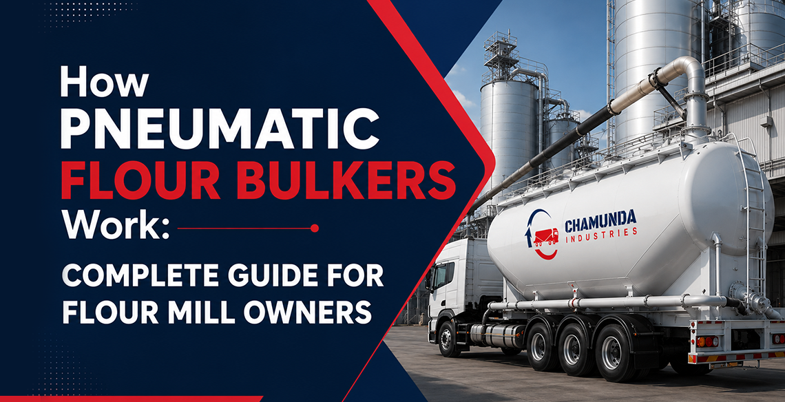 Flour bulker tanker connected to a silo unloading system.
